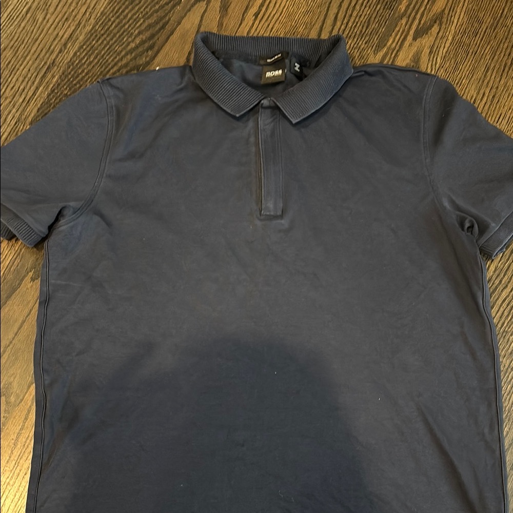 BOSS Men's Navy Blue 1/4 zip Polo Shirt T-Shirt Large